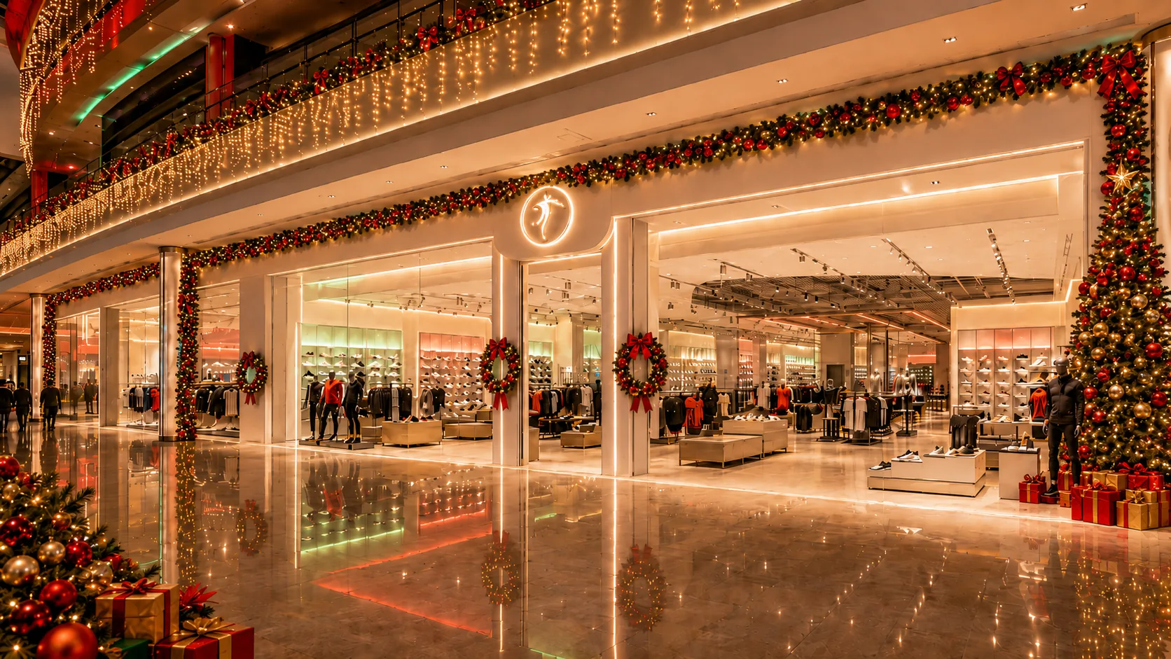Tienda retail con iluminación navideña